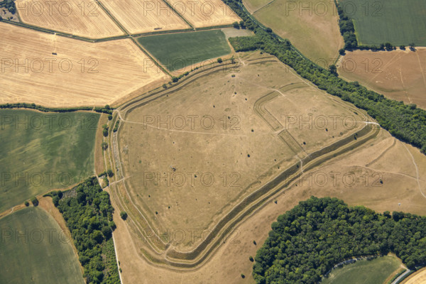 Hod Hill, the earthwork remains of an Iron Age hillfort and a Roman fort, Dorset, 2022. Creator: Damian Grady.
