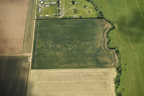 Cropmark remains of a multiphase later prehistoric settlement, Biggleswade Common, Beds, 2022. Creator: Damian Grady.