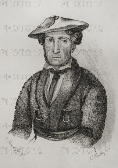 Portrait of Martin Zurbano (1788-1845), Spanish guerrilla fighter, 1845.  Creator: Jose Gomez.
