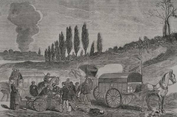 Franco-Prussian War (1870-1871): Burial of the dead by ambulances, 1871. Creator: Unknown.