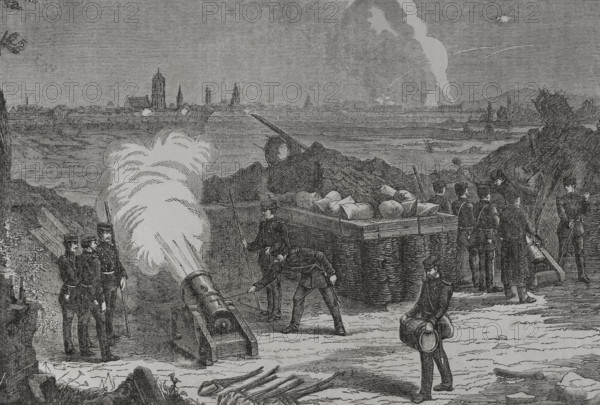Franco-Prussian War (1870-1871): Siege of Sélestat (Schlettstadt) by Prussian troops, 1871.  Creator: Unknown.