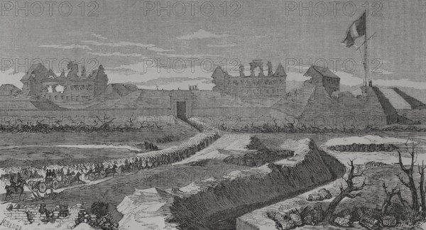 Versailles troops enter the Fort d'Issy to overthrow the revolutionary government, Paris..., 1871.  Creator: Fernando Miranda.