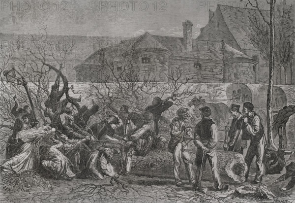 Franco-Prussian War (1870-1871): The besieged cutting down trees round Paris for firewood, 1871.  Creator: Auguste Trichon.