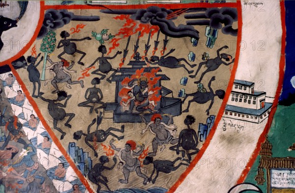 Scene from Hell, wall painting, Ladakh, India, 1988. Creator: Amanda Waite.
