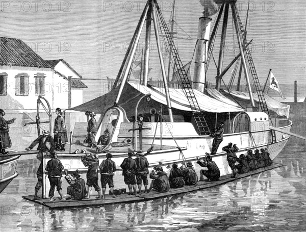 Chinese war preparations: overhauling a gun-boat at Shanghai, 1883. Creator: Unknown.