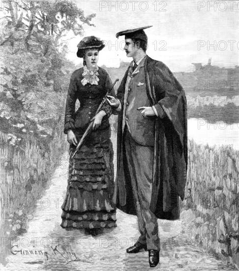 They met there on the evening of Adair's return from Haredale College, 1883. Creator: R. Taylor.