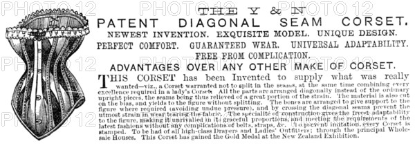 The Y & N Patent Diagonal Seam Corset, 1883.  Creator: Unknown.