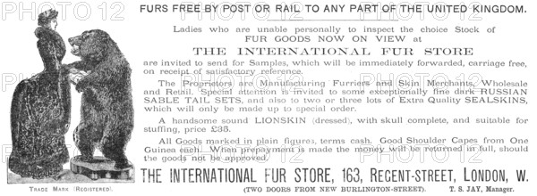 Advertisement for the International Fur Store, 1883. Creator: Unknown.