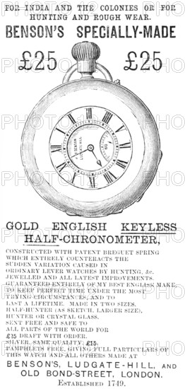 Benson's Specially-Made Gold English Keyless Half-Chronometer, 1883. Creator: Unknown.