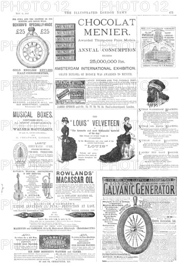 Page of advertisements, 1883. Creator: Unknown.