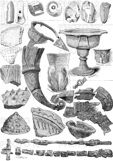 Relics found in the Viking's Tomb at Taplow (second series), 1883. Creator: Unknown.