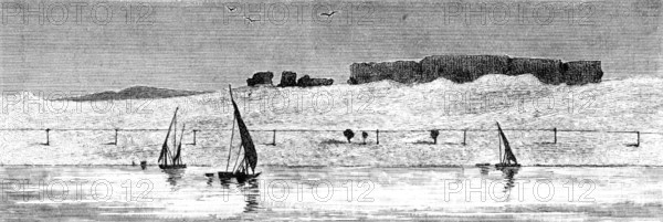 Sketches of Upper Egypt: telegraph in the desert, between Esneh and Assouan, 1883. Creator: Unknown.