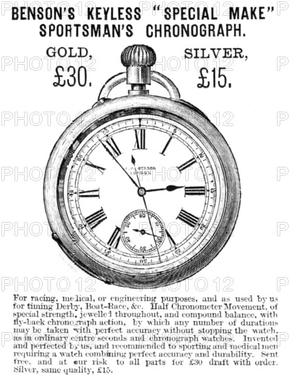 Benson's Keyless "Special Make" Sportsman's Chronograph, 1883. Creator: Unknown.