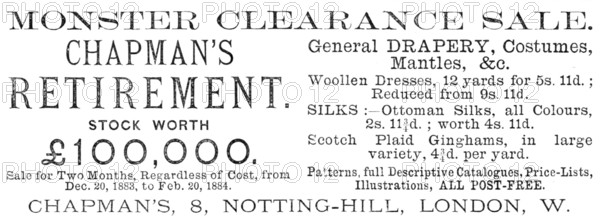 Chapman's Monster Clearance Sale, 1883. Creator: Unknown.