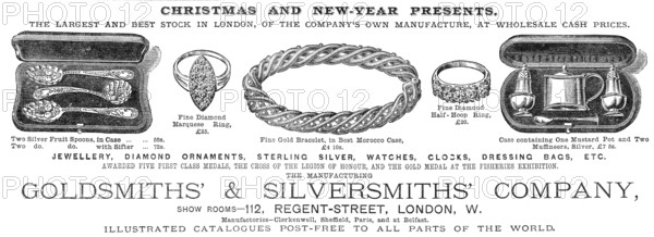 Advertisement for the Goldsmiths' & Silversmiths' Company, 1883. Creator: Unknown.