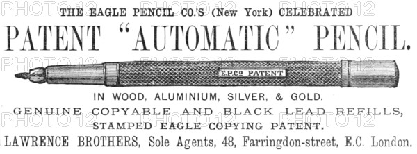 The Eagle Pencil Co.'s Celebrated Patent "Automatic" Pencil, 1883. Creator: Unknown.
