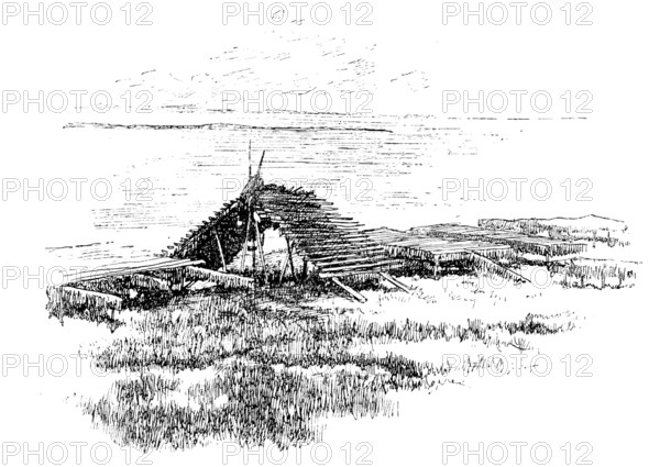 Salmon-drying platforms on the Yucon River, Alaska, 1890. Creator: Unknown.