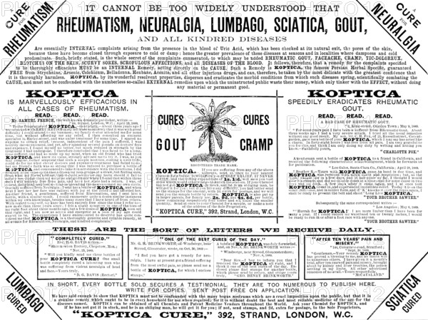 Advertisement for Koptica, the famous Persian Herbal Specific, 1890. Creator: Unknown.