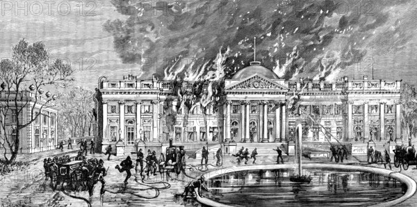 The Royal Palace of Laeken, Brussels, destroyed by fire, 1890. Creator: R. Taylor.
