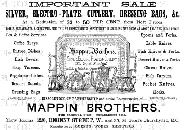 Advertisement for Mappin Brothers, 1890. Creator: Unknown.