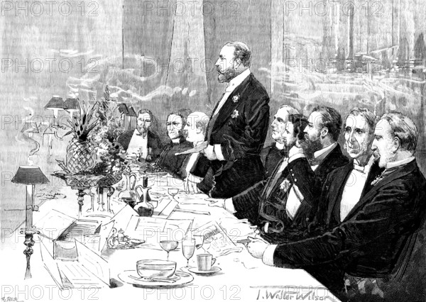 Dinner in aid of a National Leprosy Fund, presided over by the Prince of Wales, 1890. Creator: R. Taylor.