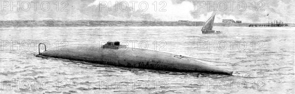 The new Spanish submarine torpedo-vessel, El Peral, at Cadiz: the Peral after she was launched, 1890 Creator: Unknown.
