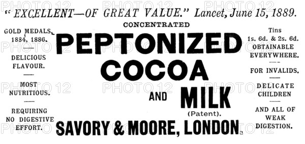 Advertisement for Peptonized Cocoa and Milk, 1890. Creator: Unknown.