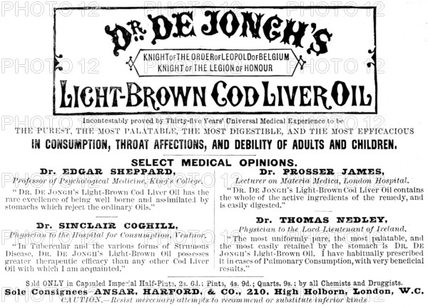 Advertisement for Dr. De Jongh’s Light-Brown Cod Liver Oil, 1890. Creator: Unknown.
