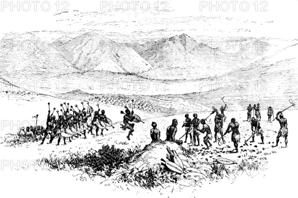 Sketches from Swaziland: hoeing the King’s Fields, 1890. Creator: Unknown.
