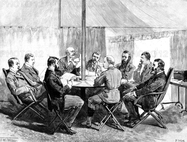 Sketches From Swaziland: Meeting of the British and Transvaal Commissioners with Swazi Chiefs, 1890. Creator: R. Taylor.
