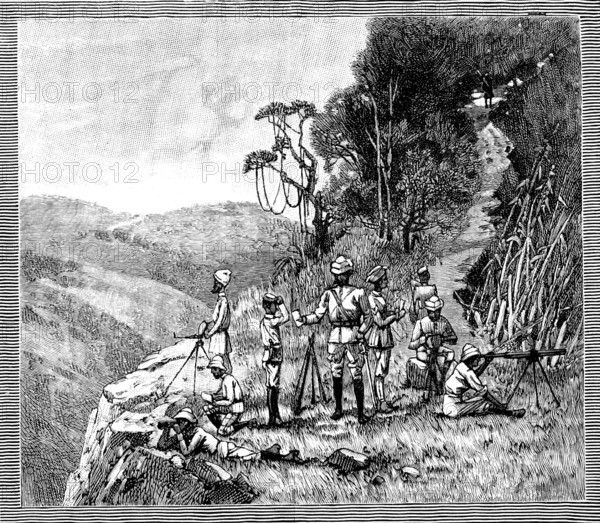 With the Lushai Expedition: signalling party with the heliograph, 1890. Creator: R. Taylor.