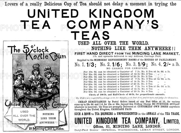 Advertisement for United Kingdom Tea Company’s Teas, 1890. Creator: Unknown.
