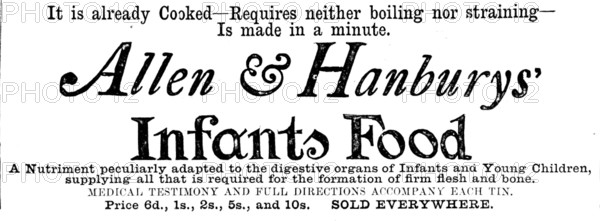 Advertisement for Allen & Hanbury’s Infants Food, 1890. Creator: Unknown.