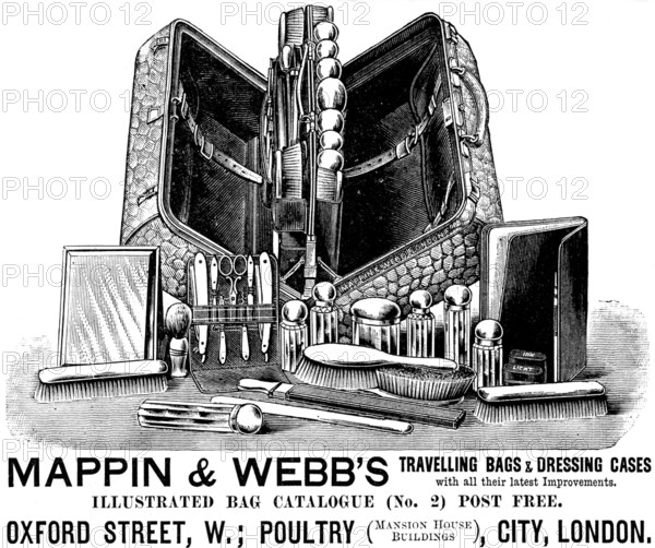 Advertisement for Mappin & Webb’s Travelling Bags & Dressing Cases, 1890. Creator: Unknown.