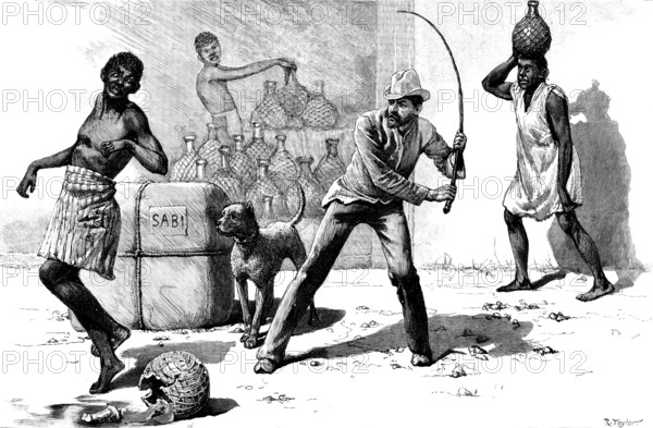 The Liquor Traffic in Delagoa Bay: flogging a kaffir, 1890. Creator: R. Taylor.