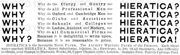 Advertisement for Hieratica, Note Paper, 1890.  Creator: Unknown.