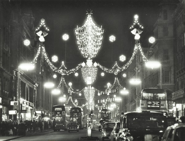 Christmas illuminations on Regent Street, West End, looking south to the Quadrant, London , 1970. Creator: Unknown.