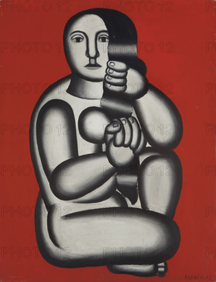 Femme sur fond rouge, 1927. Creator: Fernand Leger.