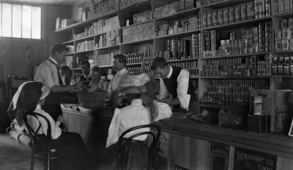 Inside grocery shop possibly Kelvin Grove/Red Hill Queensland, 1905. Creator: Robert Augustus Henry L'Estrange.
