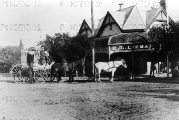 Cobb &  Co. coach at the Club (Boutique) Hotel, Cunnamulla, Queensland, c1915. Creator: Unknown.