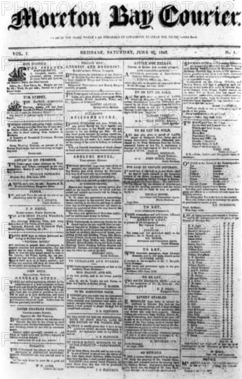 Moreton Bay Courier, 1st Issue (front page), 1846. Creator: Unknown.