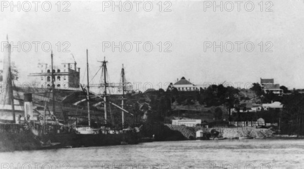 Ships moored at Circular Quay in the Brisbane River, 1884. Creator: Unknown.