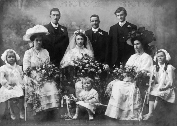 Studio portrait of a unknown wedding party, 1921. Creator: Unknown.