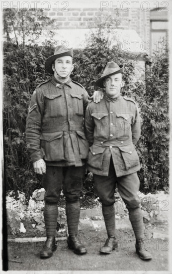 Bernard Laurence 'Barney' Nugent and friend Robert 'Bob' Waugh, Christmas 1917. Creator: Murphy.