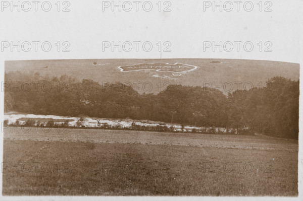Large map of Australia carved into the chalk downs at Hurdcott Camp (Compton...2 June 1917. Creator: Murphy.