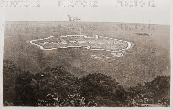 Large map of Australia carved into the chalk downs at Hurdcott Camp (Compton Chamberlayne), c1917. Creator: Murphy.