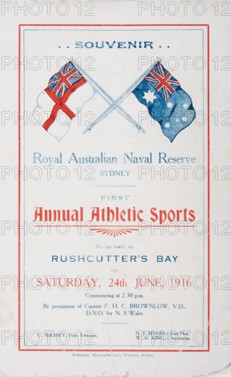 Royal Australian Naval Reserve First Annual Athletics Sports Souvenir Programme, Rushcutters...1916. Creator: Murphy.