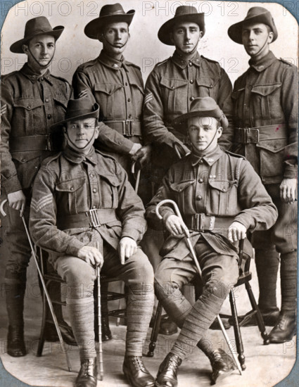 Joseph Ewen Sheffield and five soldiers, c1918. Creator: Unknown.