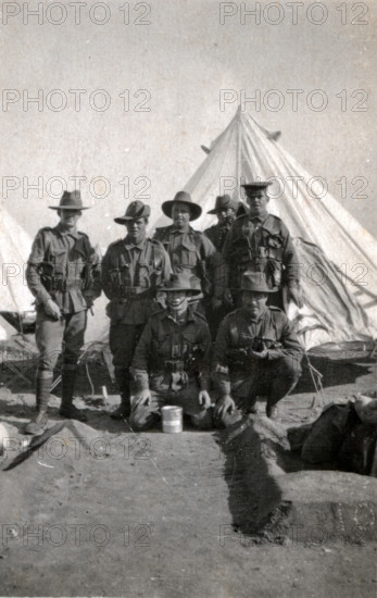 Australians in front of tent at Aerodrome, Egypt, 1916. Creator: Unknown.