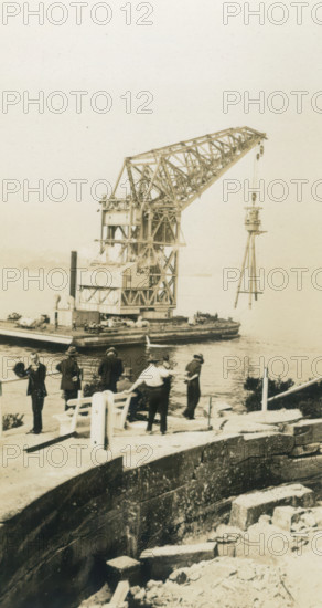Erection of HMAS Sydney mast, 1934. Creator: Unknown.